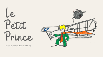 Le Petit Prince Graphic - The prince stands in front of his airplane, a planet in the distance.